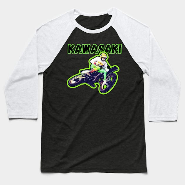 Vintage Motocross Kawasaki Baseball T-Shirt by TommySniderArt